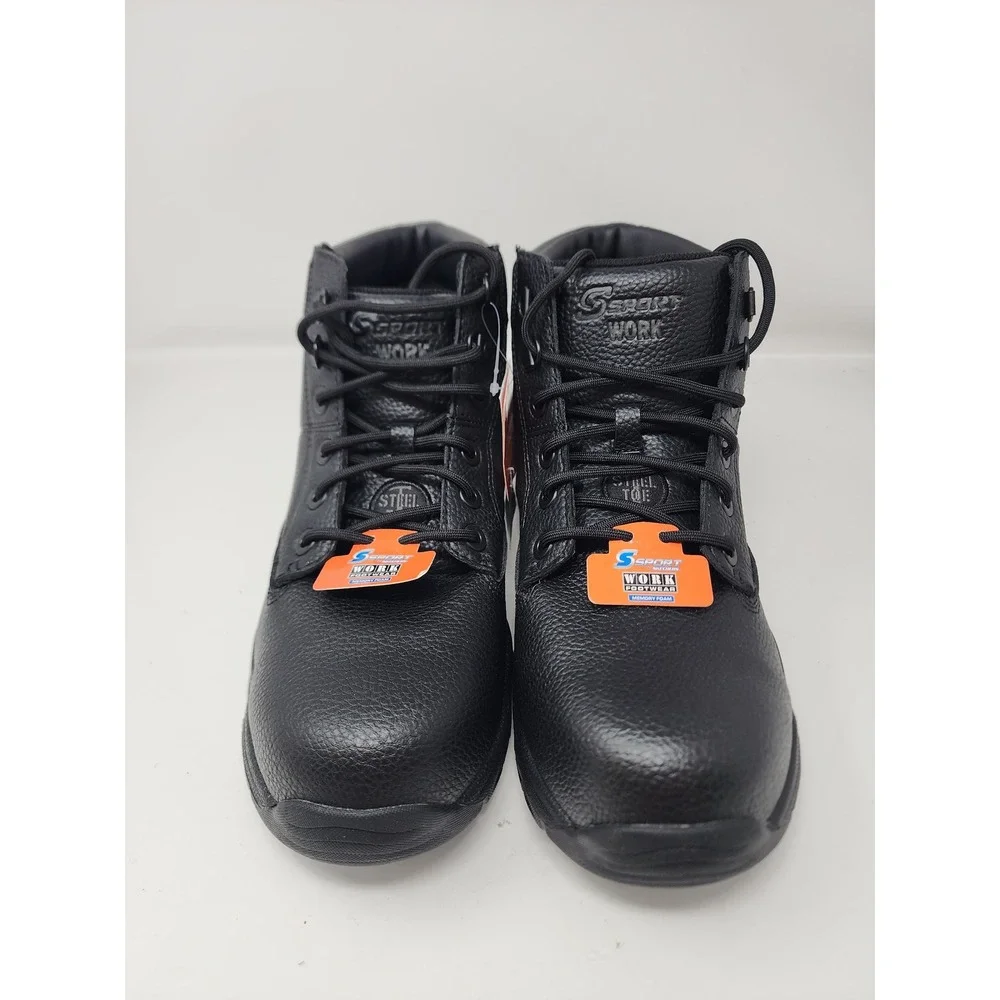 S Sport Mens Elton Steel Toe Work Boots Black Leather Casual Size 9